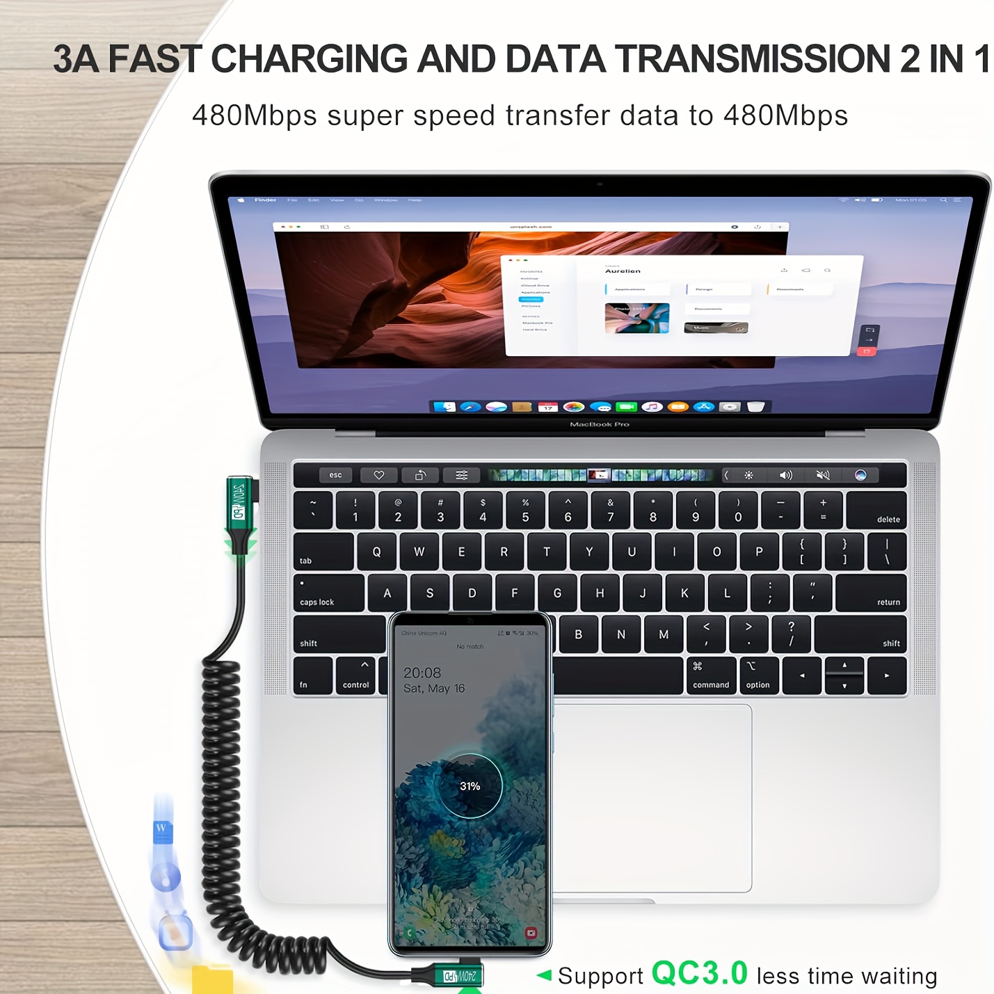 Câble USB-C vers USB-C enroula - Coiled Usb Cable avis et prix